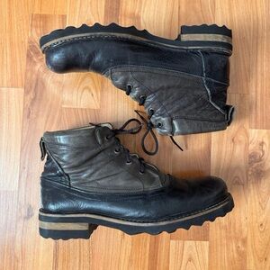 Vintage John Fluevog Leather Lace Up brown and Black Banker Boots Size Men’s 9